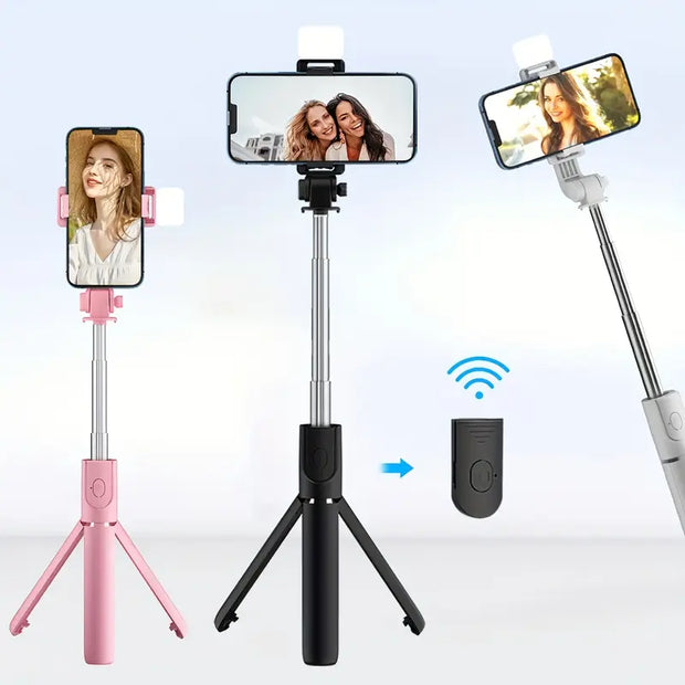 Wireless Cell Phone Selfie Stick Tripod, Bluetooth Remote Control, Phone Holder