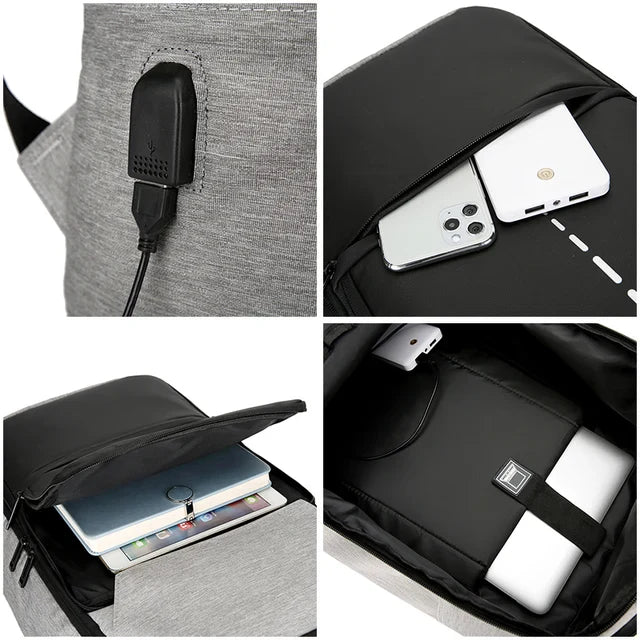 Rechargeable Waterproof Backpack for Men Nylon Oxford Multifunctional Business Laptop Bag(Dark Grey)