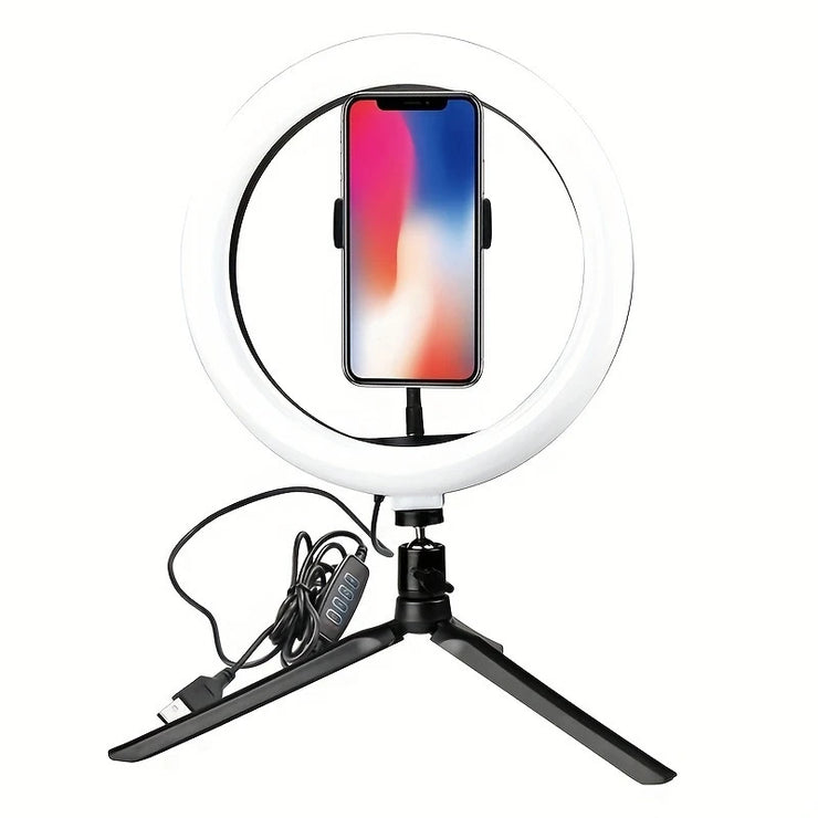 LED Ring Light with Phone Holder, Adjustable Desktop Tripod
