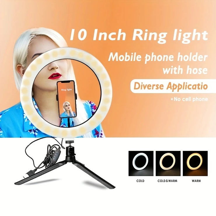 LED Ring Light with Phone Holder, Adjustable Desktop Tripod