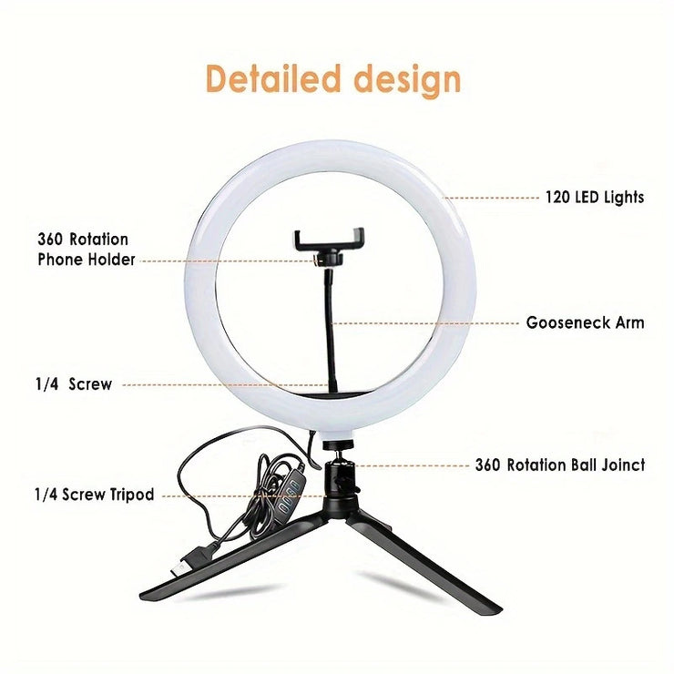 LED Ring Light with Phone Holder, Adjustable Desktop Tripod