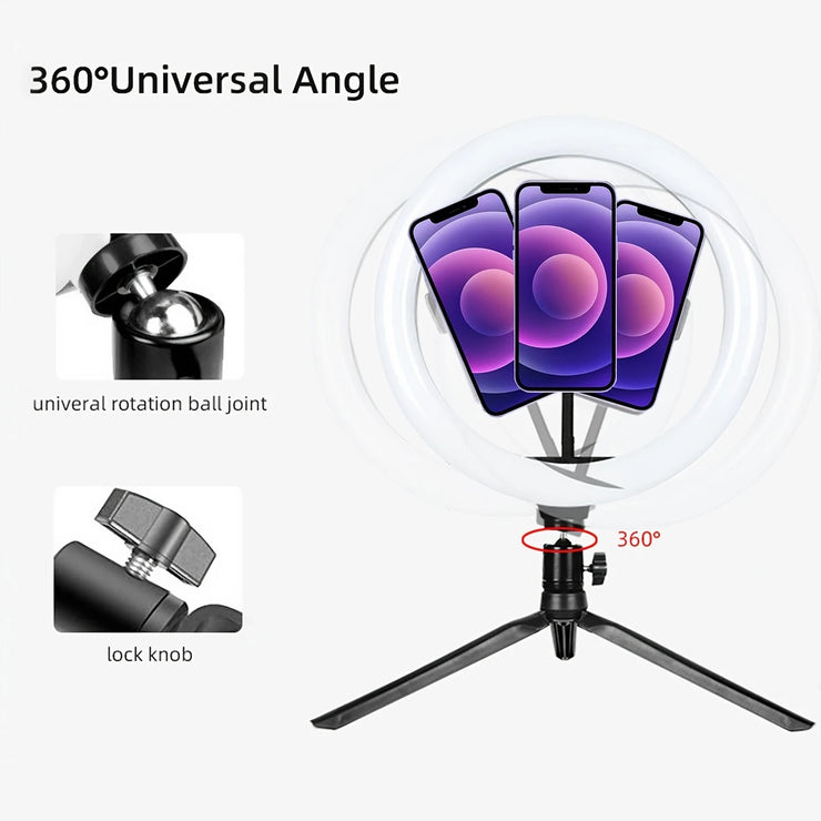 LED Ring Light with Phone Holder, Adjustable Desktop Tripod