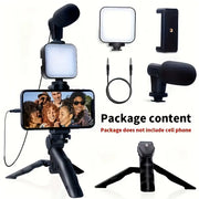 All-in-One Mobile Vlogging Kit with LED Light & Microphonec
