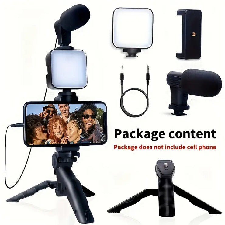 All-in-One Mobile Vlogging Kit with LED Light & Microphonec