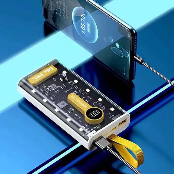 20,000 mAh Power Bank.(66W Transparent high capacity PD20W) Super Fast Charging