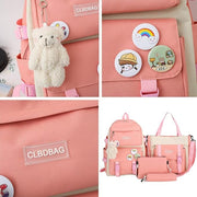 Fashion backpack school bag for girls 5pcs