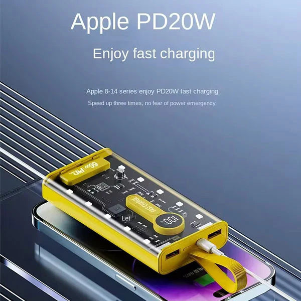 20,000 mAh Power Bank.(66W Transparent high capacity PD20W) Super Fast Charging