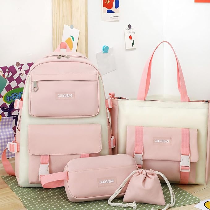 Fashion backpack school bag for girls 5pcs
