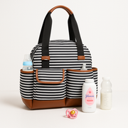 iPack Striped 12-Pocket Baby Diaper Tote Bag – Black & White