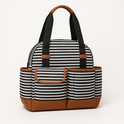 iPack Striped 12-Pocket Baby Diaper Tote Bag – Black & White