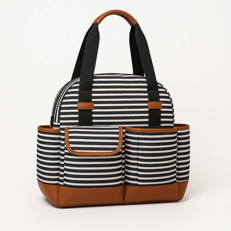 iPack Striped 12-Pocket Baby Diaper Tote Bag – Black & White