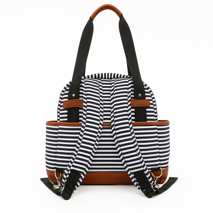 iPack Striped 12-Pocket Baby Diaper Tote Bag – Black & White