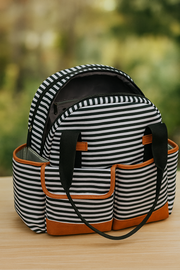 iPack Striped 12-Pocket Baby Diaper Tote Bag – Black & White
