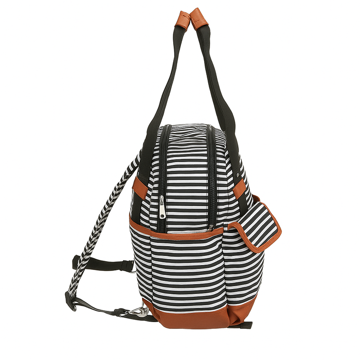 iPack Striped 12-Pocket Baby Diaper Tote Bag – Black & White