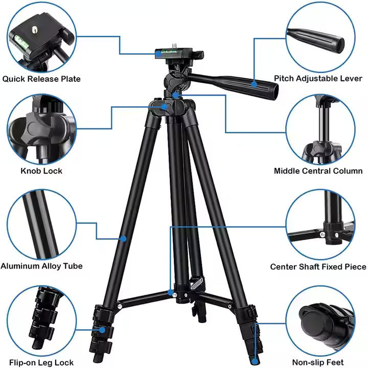 Portable 3520 Digital Camera Tripod with Mobile Phone Holder and Carry Bag Stand for Cellphone
