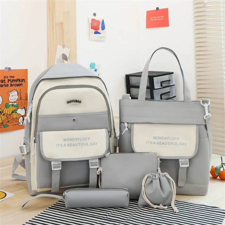 Fashion backpack school bag for girls 5pcs