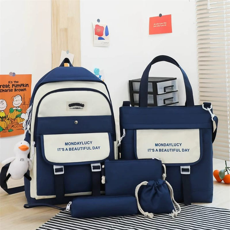 Fashion backpack school bag for girls 5pcs