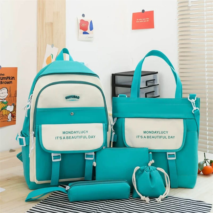 Fashion backpack school bag for girls 5pcs