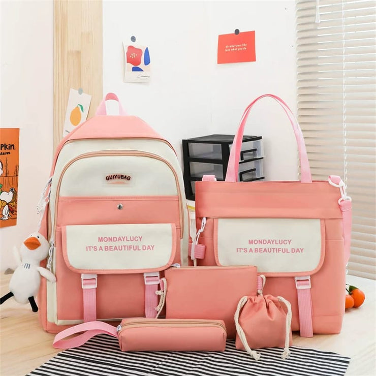Fashion backpack school bag for girls 5pcs