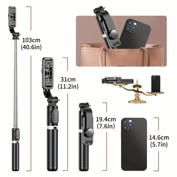 Wireless Cell Phone Selfie Stick Tripod, Bluetooth Remote Control, Phone Holder