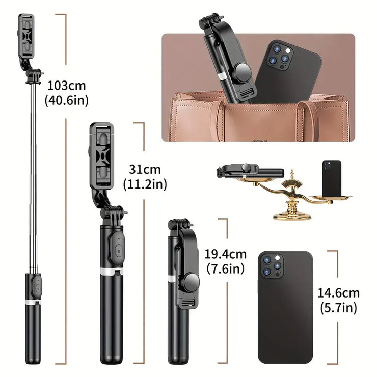 Wireless Cell Phone Selfie Stick Tripod, Bluetooth Remote Control, Phone Holder